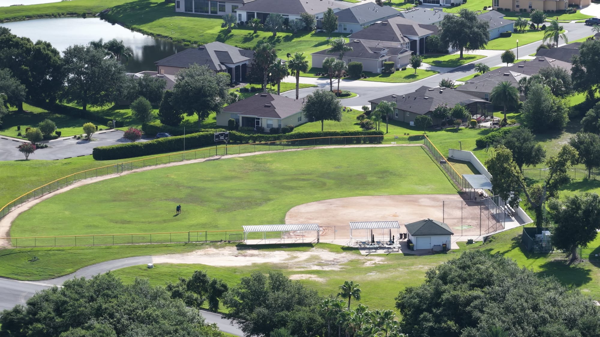 Legacy at Leesburg baseball - Aerial drone shot looking down at a baseball/softb